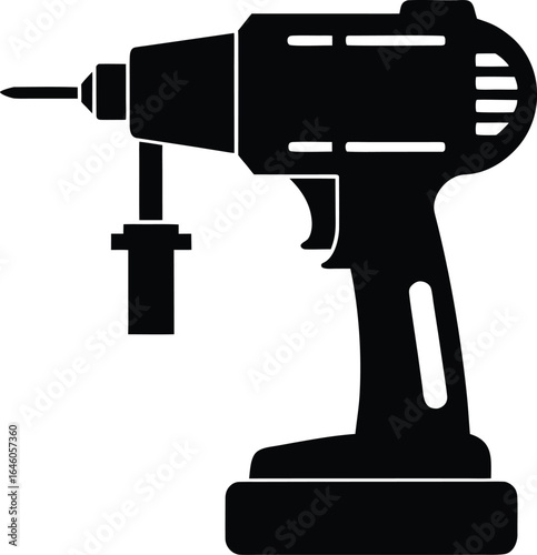 Black drill machine silhouette on white background