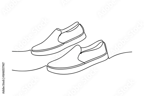 Single line drawing two slip shoes footwear loafer