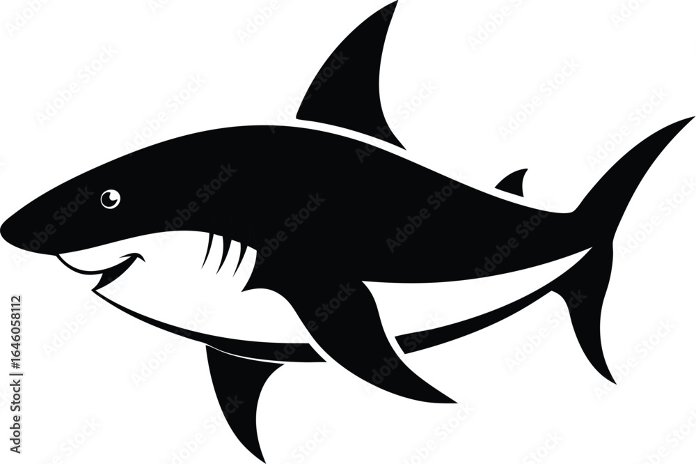 Fototapeta premium Dynamic shark silhouette on clean white background