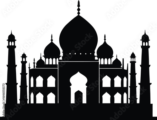 Taj mahal silhouette on a clean white background