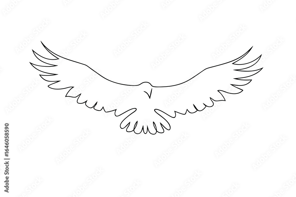 Single line outline a bird with wings spread wide in flight eagle hawk Single line outline a bird with wings spread wide in flight eagle hawk