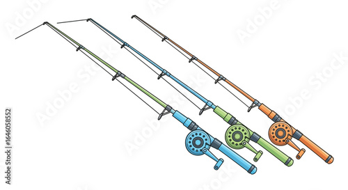 Fishing rods colorful tackle equipment for angling
