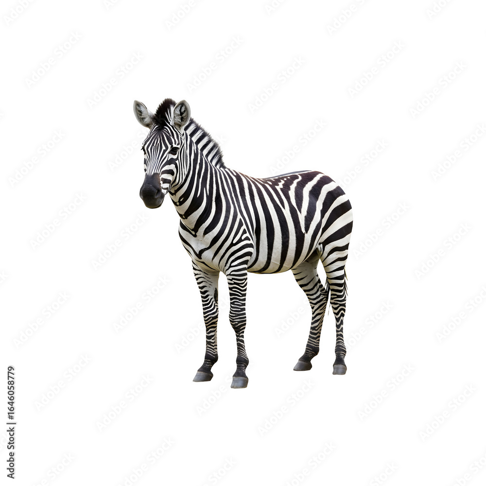 Fototapeta premium Realistic zebra figurine symbolizing African wildlife safari and exotic animals isolated on white background