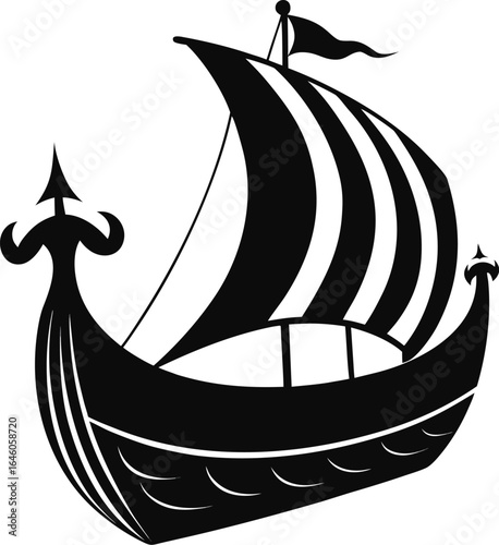 Black viking ship silhouette on white background