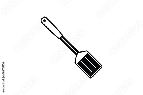 Black and white illustration of a barbecue spatula on a white background simple graphic design element silhouette