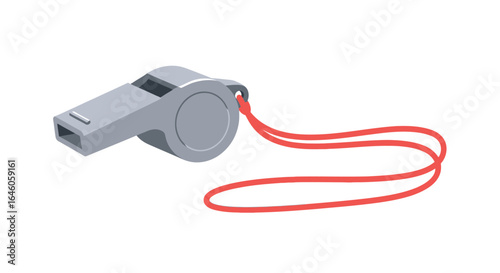 Silver whistle with red lanyard vector illustration