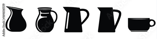 Black Silhouette Set of Pitchers and Cup Vector Illustration for Menu and Kitchenware Design and Decoration with Simple Clean Minimalist Style for Websites and Print Material