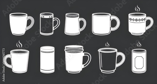 cup collection, kitchenware cups, cup icons, beverage cups isolated, coffee mug set, tea mug illustration, ceramic cups vector, glass cups isolated, cup clipart, cup design set, cartoon cups, cute cup