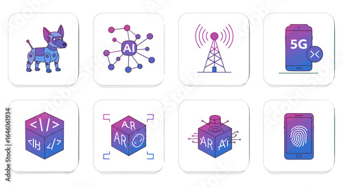 Illustration showing artificial intelligence ai augmented reality ar coding and mobile technology concepts