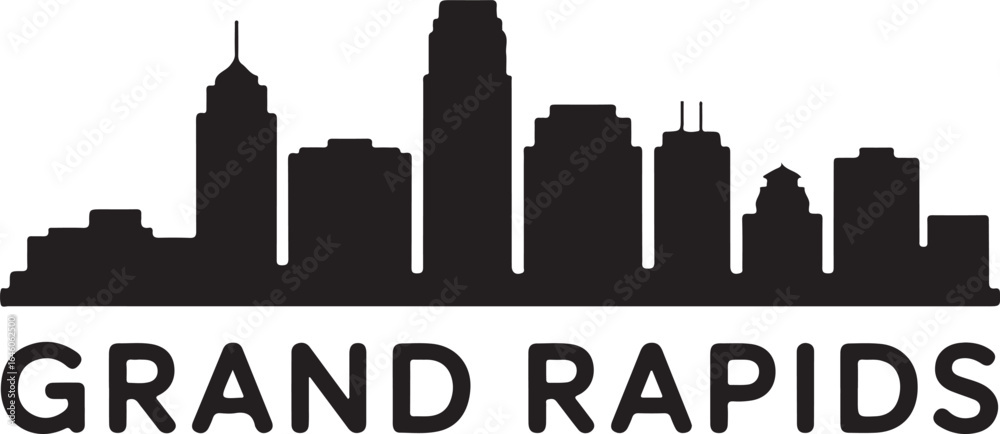 Fototapeta premium Grand Rapids skyline horizontal banner cityscape vector black on white