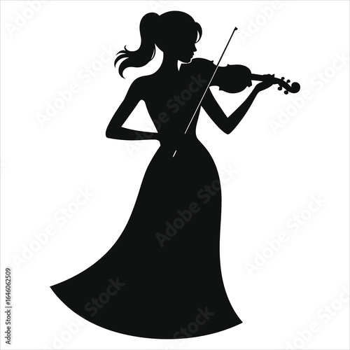 Elegant Silhouette of a Woman Playing Violin - Classical Music Performance, Graceful Musician, Vector Illustration for Concerts & Music-Related Designs
