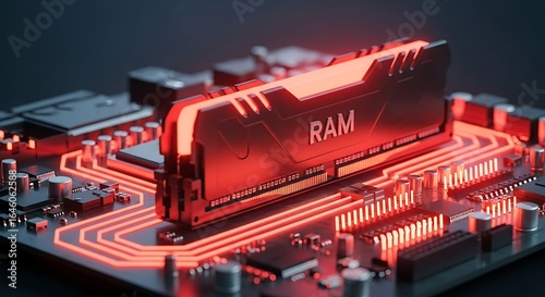 Cutting edge RAM with vibrant red glow for high performance computers and gaming rigs in modern design