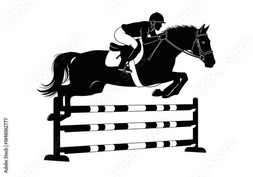 Equestrian Silhouette of a Horse and Rider Over a Jump