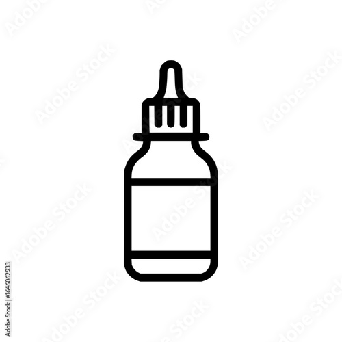 Outline drawing of a bottle with a dropper, showing a simple design with bold lines on a white background