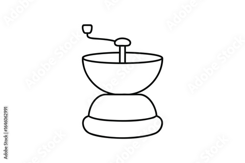 Single line outline drawing a manual coffee grinder with a crank hand