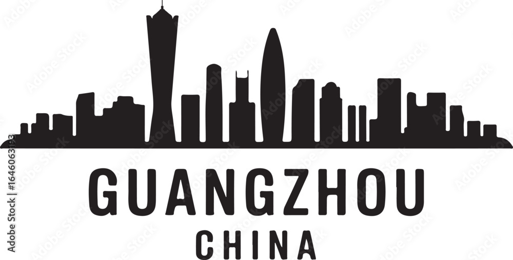 Fototapeta premium Guangzhou skyline horizontal banner cityscape vector black on white