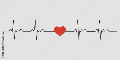 simple illustration of red heart with EKG line, representing  rhythm of life and health