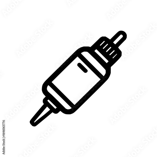 A simple line drawing of a dropper bottle with a cylindrical body and a tapering nozzle displayed diagonally