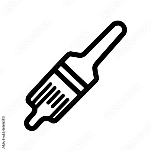 A simple black outline drawing of a dropper with a drop coming out on a white background in a vector format