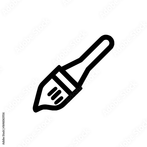 Illustration of a black outline paintbrush with a handle and bristles on a white background art tool