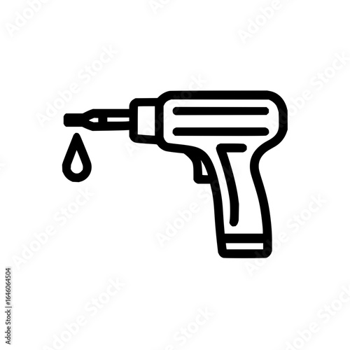 Illustration of a caulking gun with a visible drip, depicted in a minimalist black and white style design