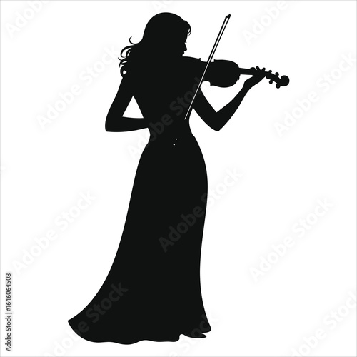 Elegant Silhouette of a Woman Playing Violin - Classical Music Performance, Graceful Musician, Vector Illustration for Concerts & Music-Related Designs