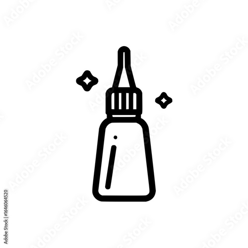 Outline illustration of a glue bottle with a thin applicator tip and two shining star shapes around it