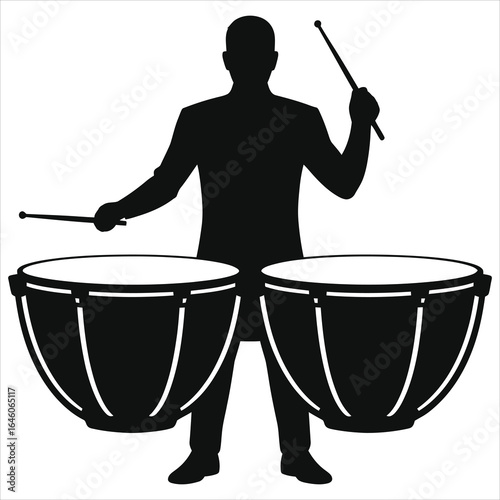 Dynamic Silhouette of a Timpani Player - Orchestral Percussionist Performing, Classical Music Concept, Vector Illustration for Music Events & Album Art