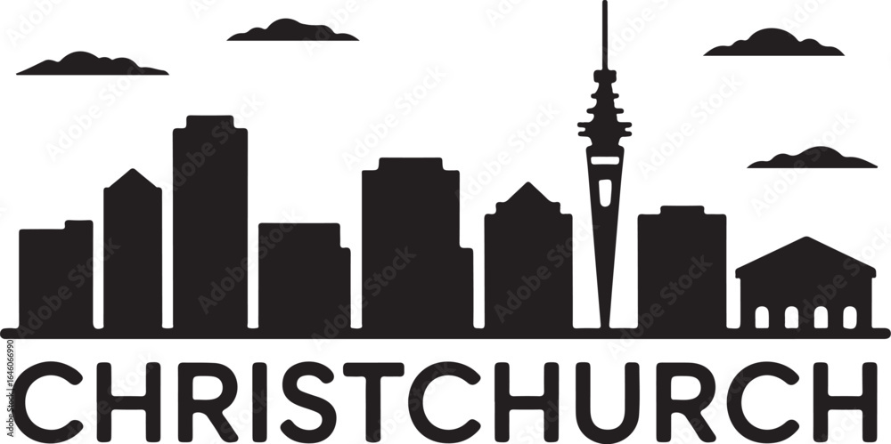 Fototapeta premium Christchurch skyline silhouette horizontal banner New Zealand cityscape vector illustration