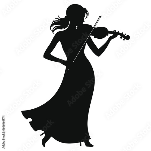 Elegant Silhouette of a Woman Playing Violin - Classical Music Performance, Graceful Musician, Vector Illustration for Concerts & Music-Related Designs