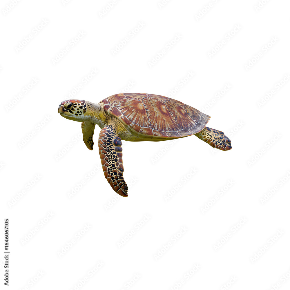 Obraz premium Sea Turtle Swimming in Ocean Isolated on White Background Perfect for Marine Life, Wildlife and Conservation Themes