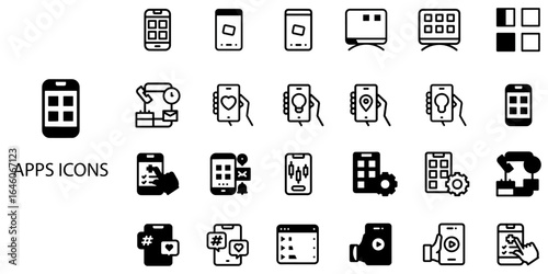 Apps simple concept 24 Black and White color icons set .Vector illustration.	