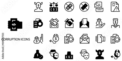 Corruption simple concept 24 Black and White color icons set .Vector illustration.	
