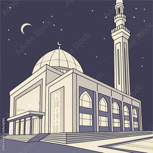 Wonderful beautiful landscape of modern aesthetic mosque at night