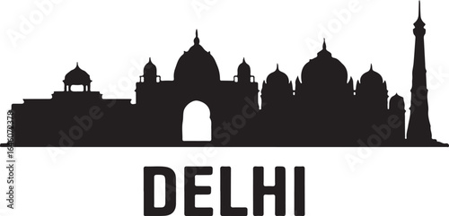 Delhi India skyline silhouette cityscape vector illustration black on white