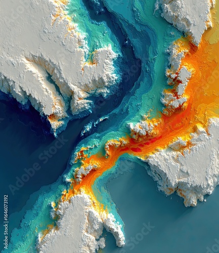 Vibrant Ocean and Glacier Topographic Abstract