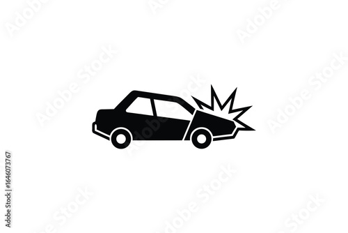 Car accident collision crash damage vehicle automobile black silhouette icon simple graphic illustration