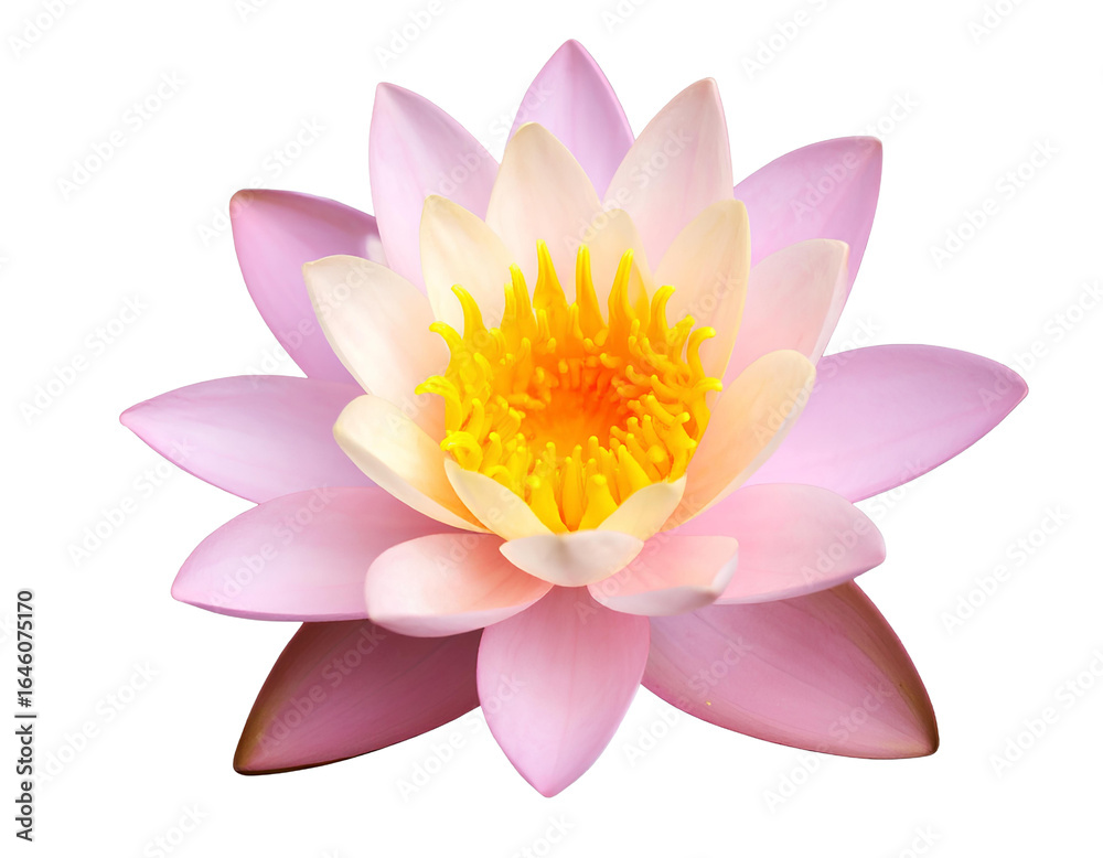 Fototapeta premium Fresh Pink Waterlily Lotus Isolated on Transparent Background.