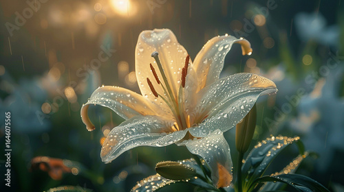 A close-up of a dew-kissed lily