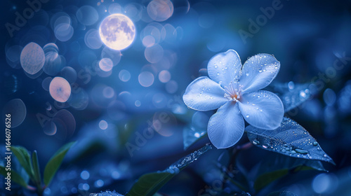 A close-up of a jasmine flower under moonlight