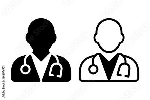 Medical professional icon silhouettes in black and white with stethoscope in minimalist design