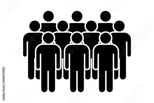 Black silhouettes of diverse group of individuals standing together in large crowd gathering image