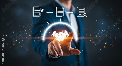 Seal the deal with a handshake after digital document workflow for streamlined business agreements and partnerships in modern companies