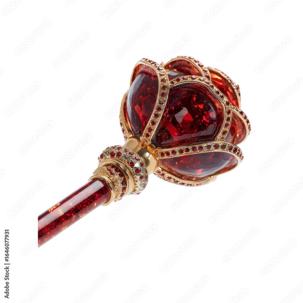 Fototapeta premium Ornate Ruby and Gold Scepter - Close-Up Detail of Luxurious Royal Regalia
