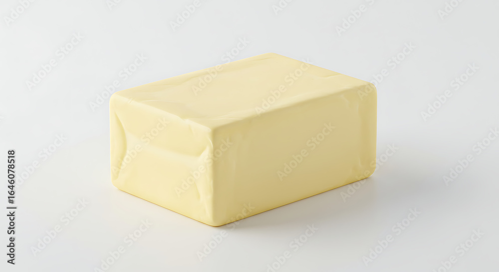 Fototapeta premium Single butter block isolated on white background for cooking design.