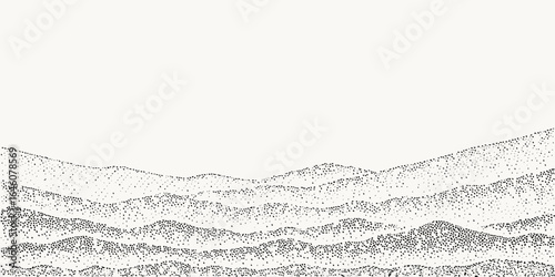 Abstract stippled mountain landscape in black and white