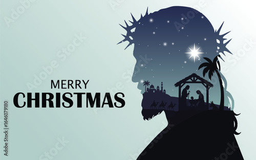 Jesus nativity seen double exposure  Christmas banner