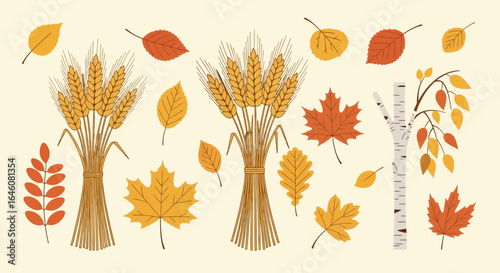 Autumnal harvest: golden wheat and falling leaves create a warm seasonal feel