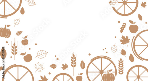 Autumnal rustic charm: A decorative border with pumpkins, apples, and wagon wheels design