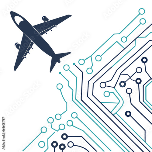 Exploring digital frontiers A young professional immersed in laptop use, set against a backdrop of dynamic circuit board elements, illustrating technological innovation and connected future.